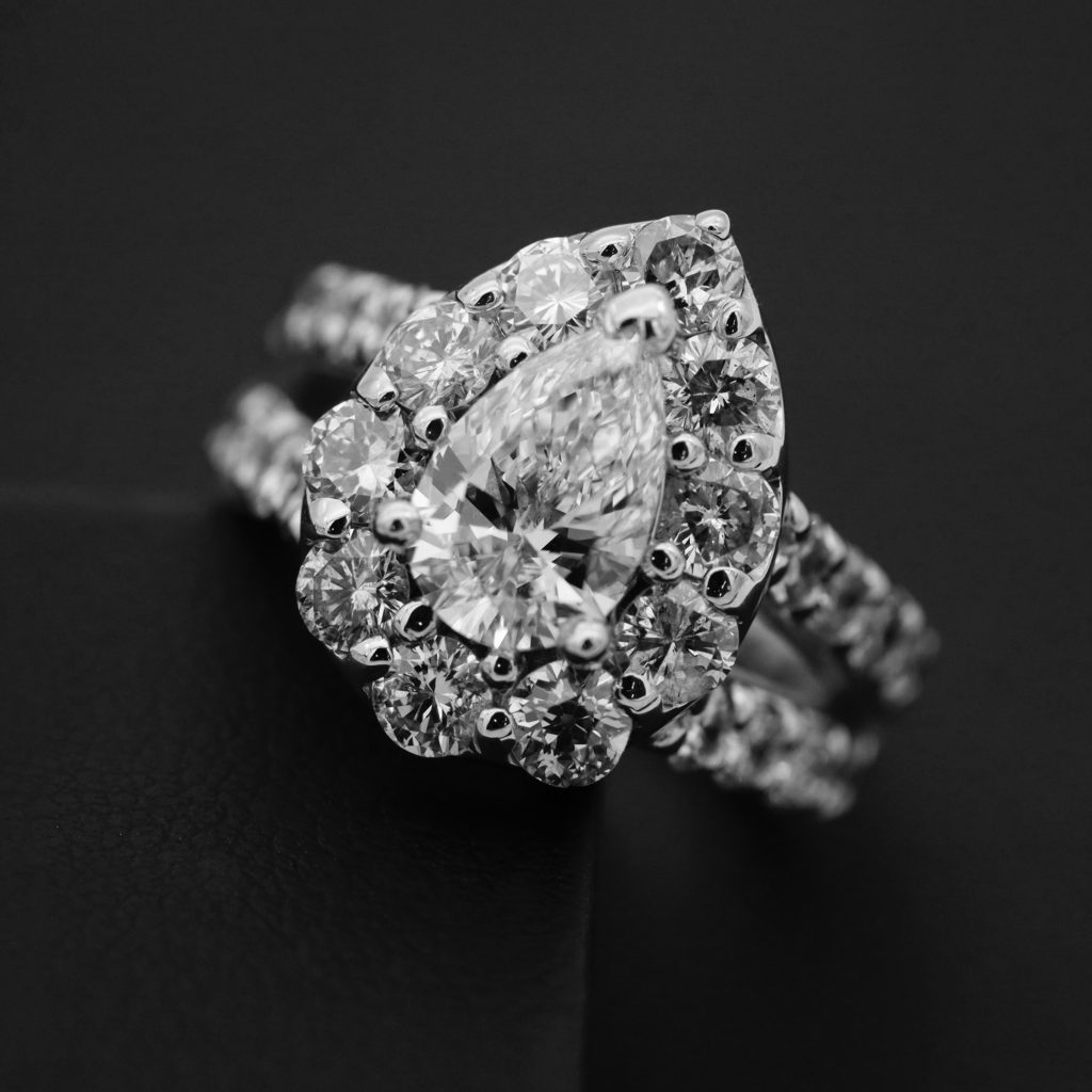 Image of stunning diamond ring up close.