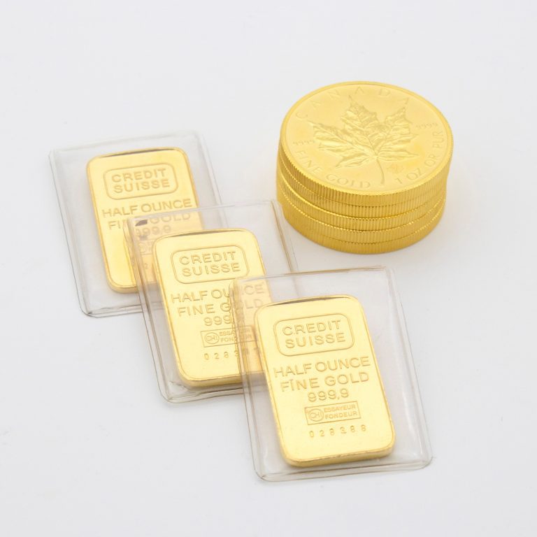 Image of gold items on a white background.