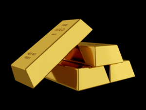 Gold bullion against a black background.
